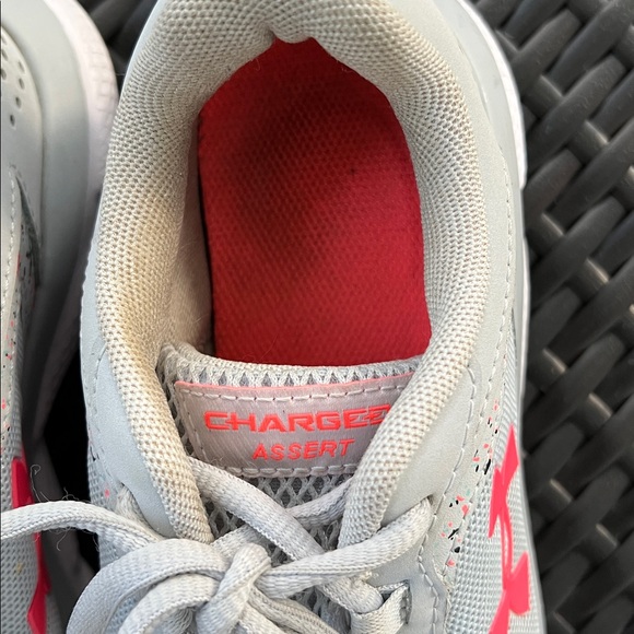 Under Armour Light Gray and Coral Athletic Shoes - Picture 2 of 7